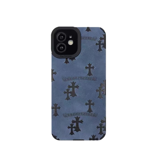 Leather Phone Case | Crosses Blue