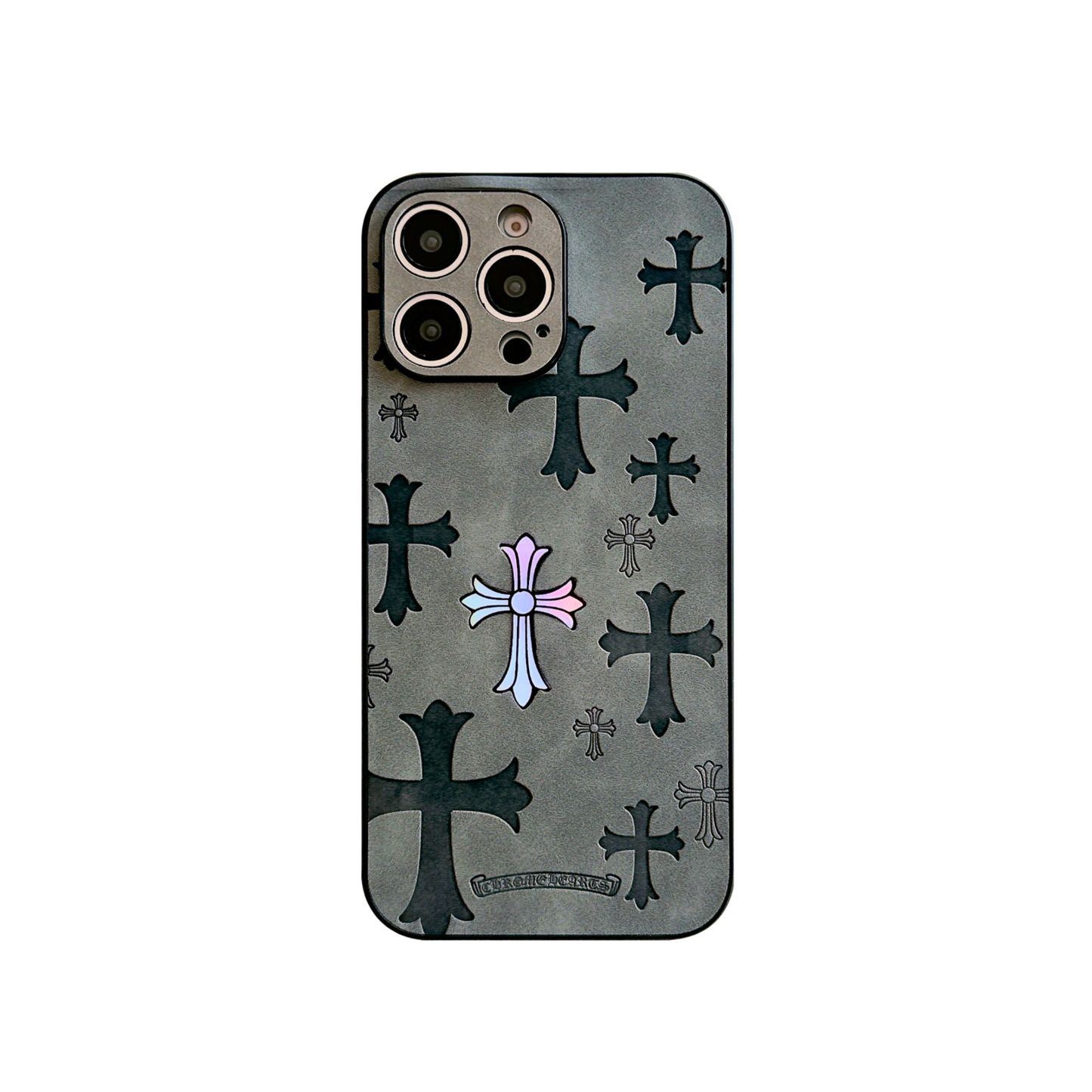 Leather Phone Case | Laser Crosses Grey