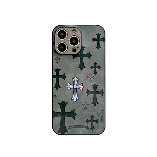 Leather Phone Case | Laser Crosses Grey