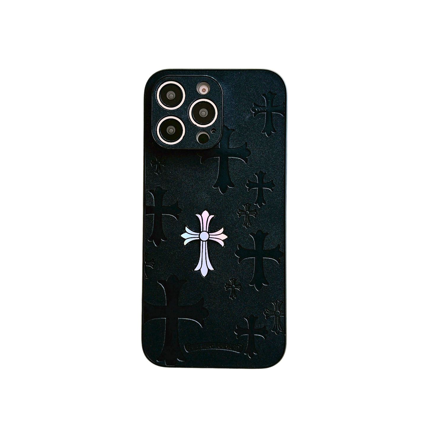 Leather Phone Case | Laser Crosses Black