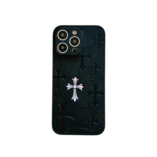 Leather Phone Case | Laser Crosses Black