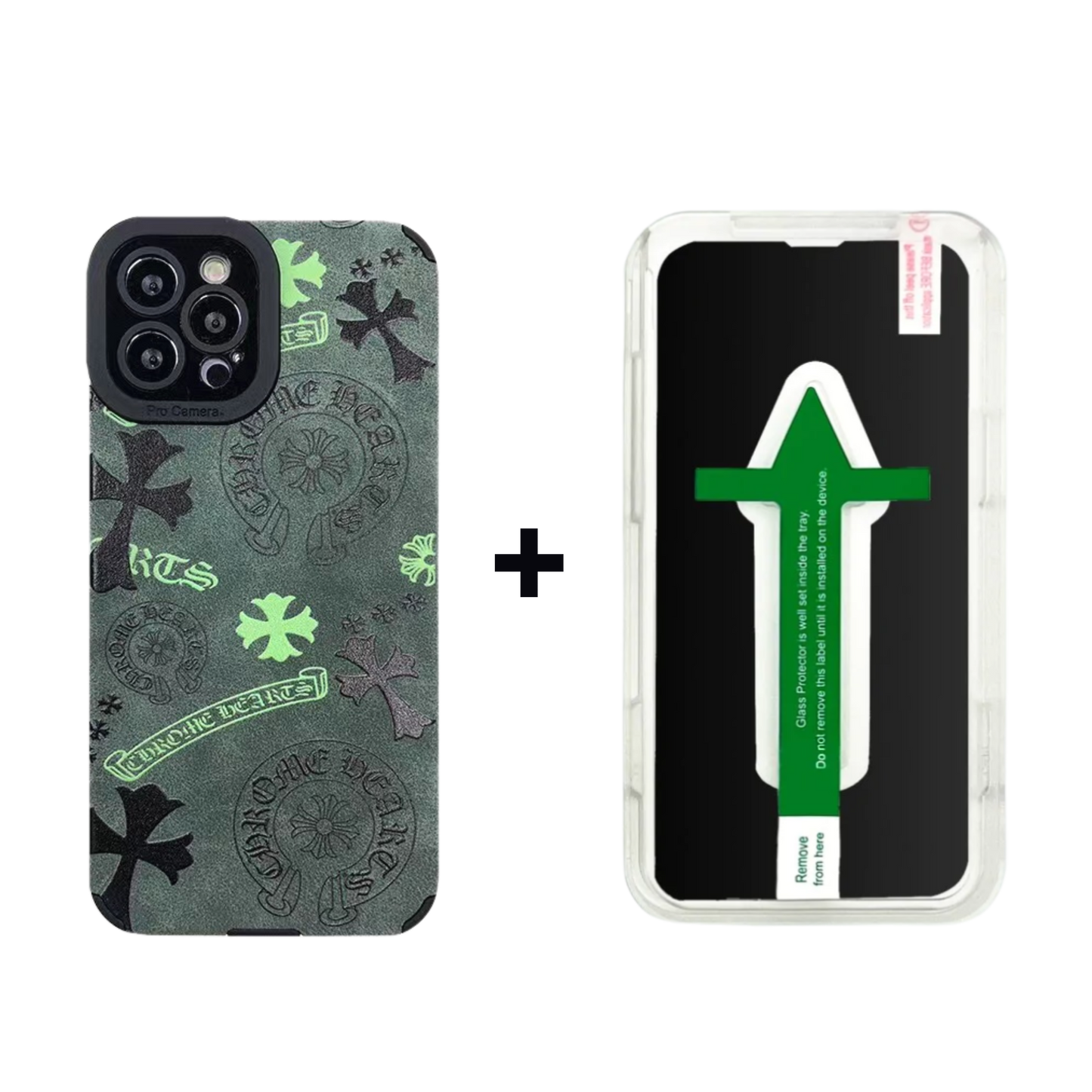 Leather Phone Case | Green Crosses