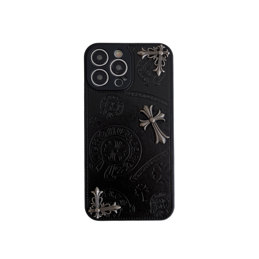 Leather Phone Case | Cross Silver