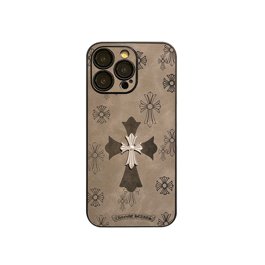 Leather Phone Case | Double Cross Grey