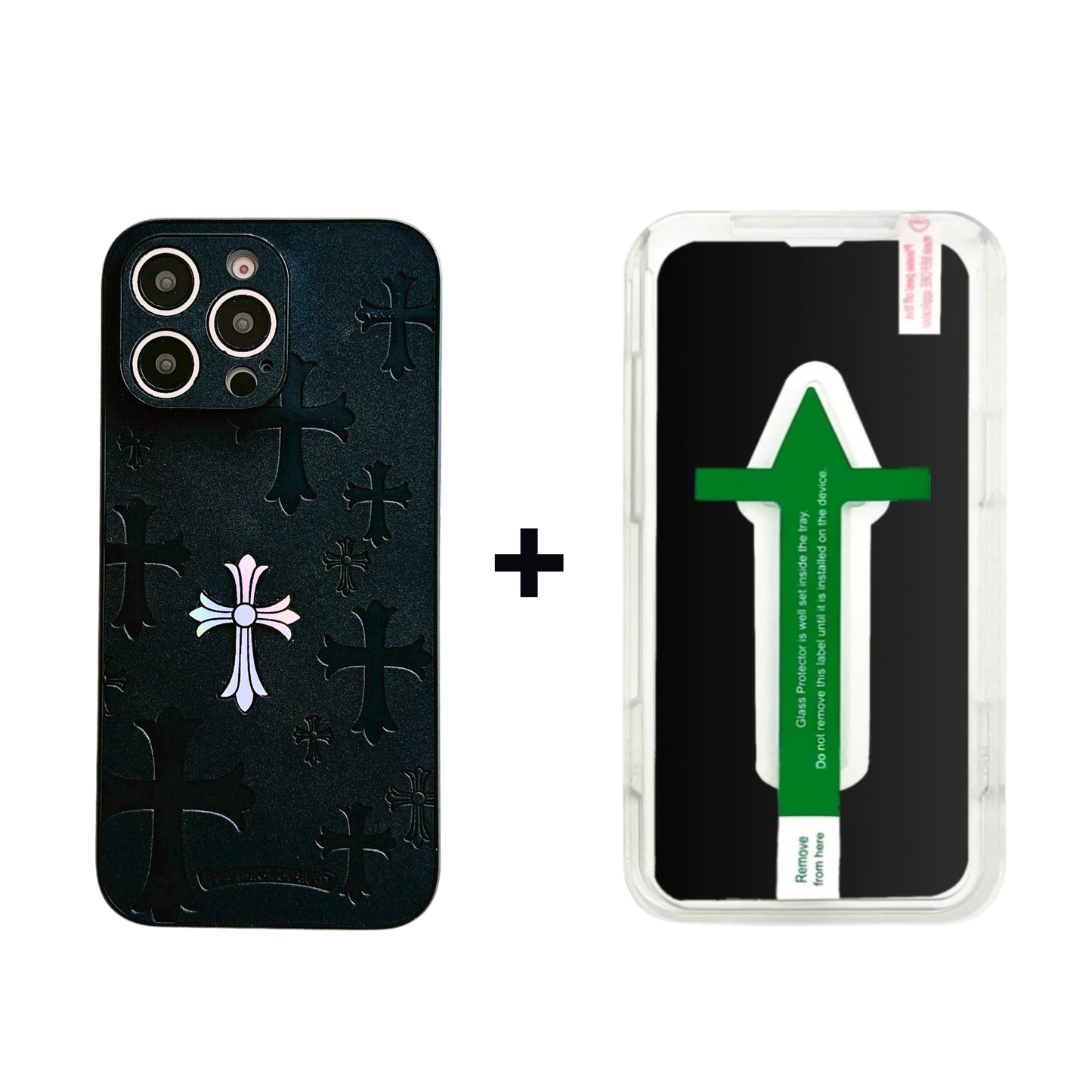 Leather Phone Case | Laser Crosses Black