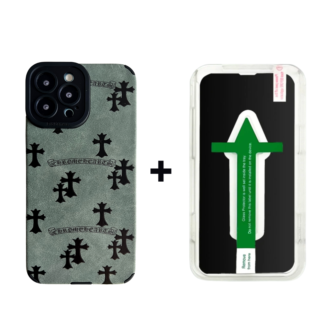 Leather Phone Case | Crosses Green