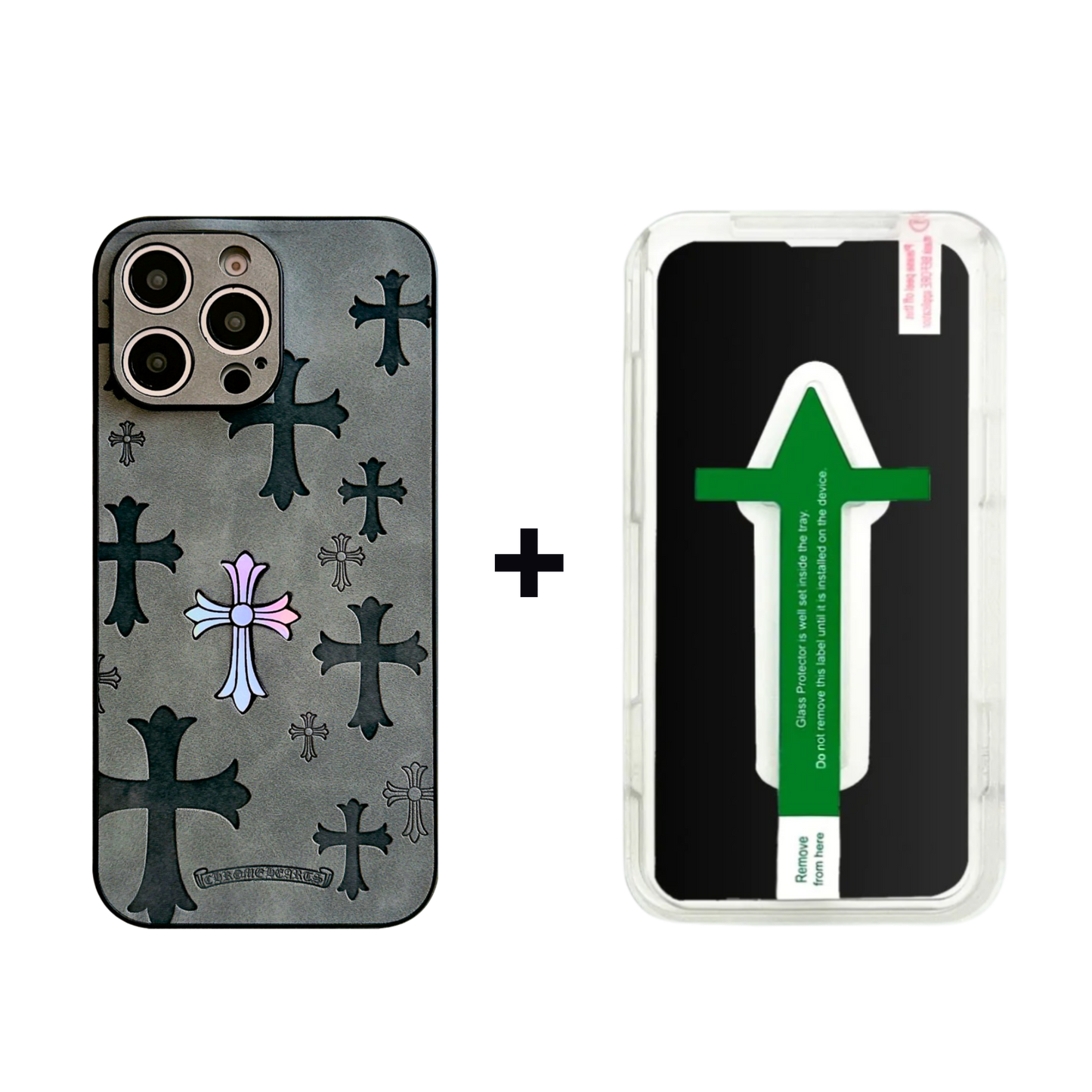 Leather Phone Case | Laser Crosses Grey