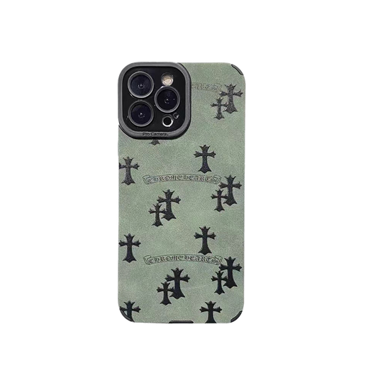 Leather Phone Case | Crosses Green