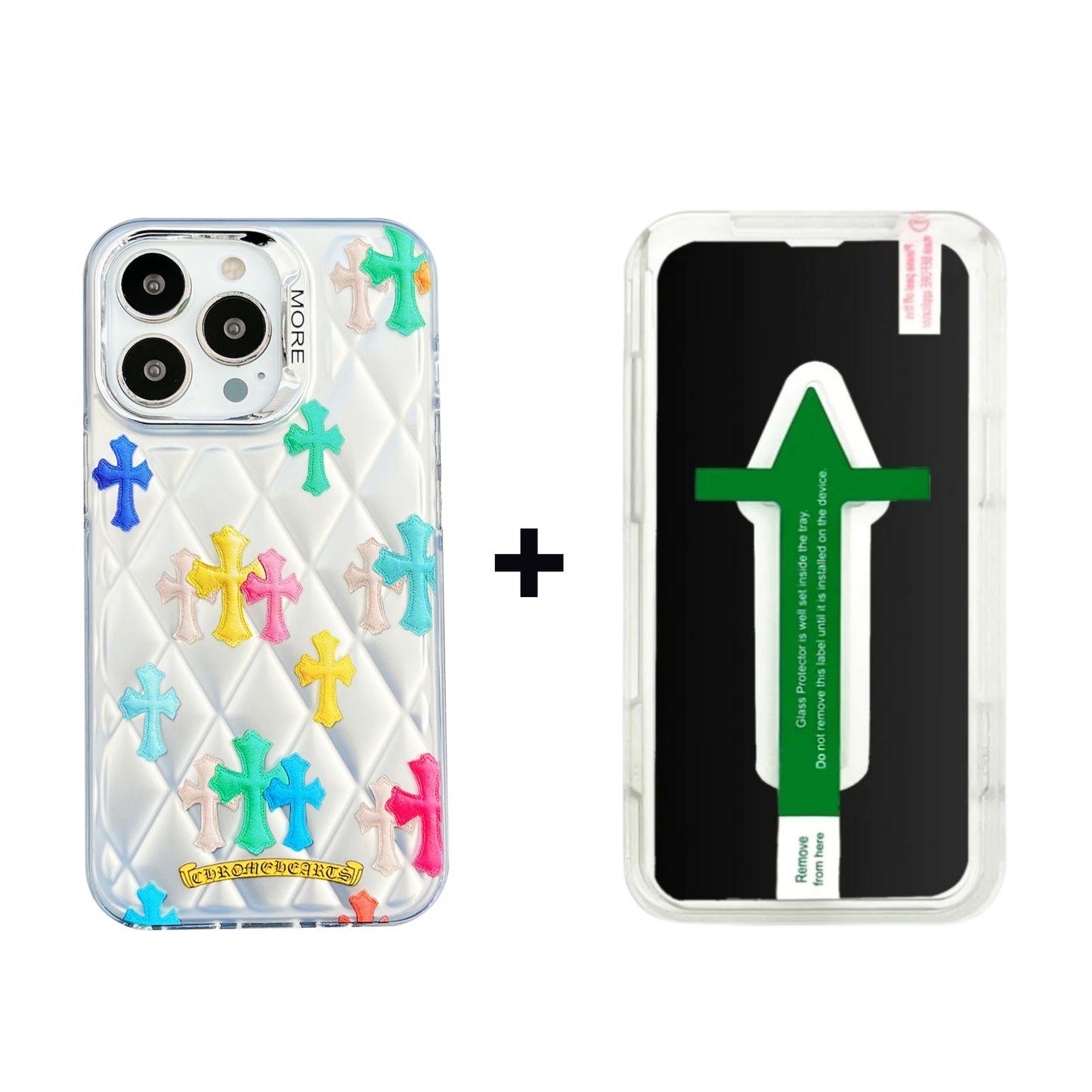 Graphic Phone Case | Rainbow Crosses White