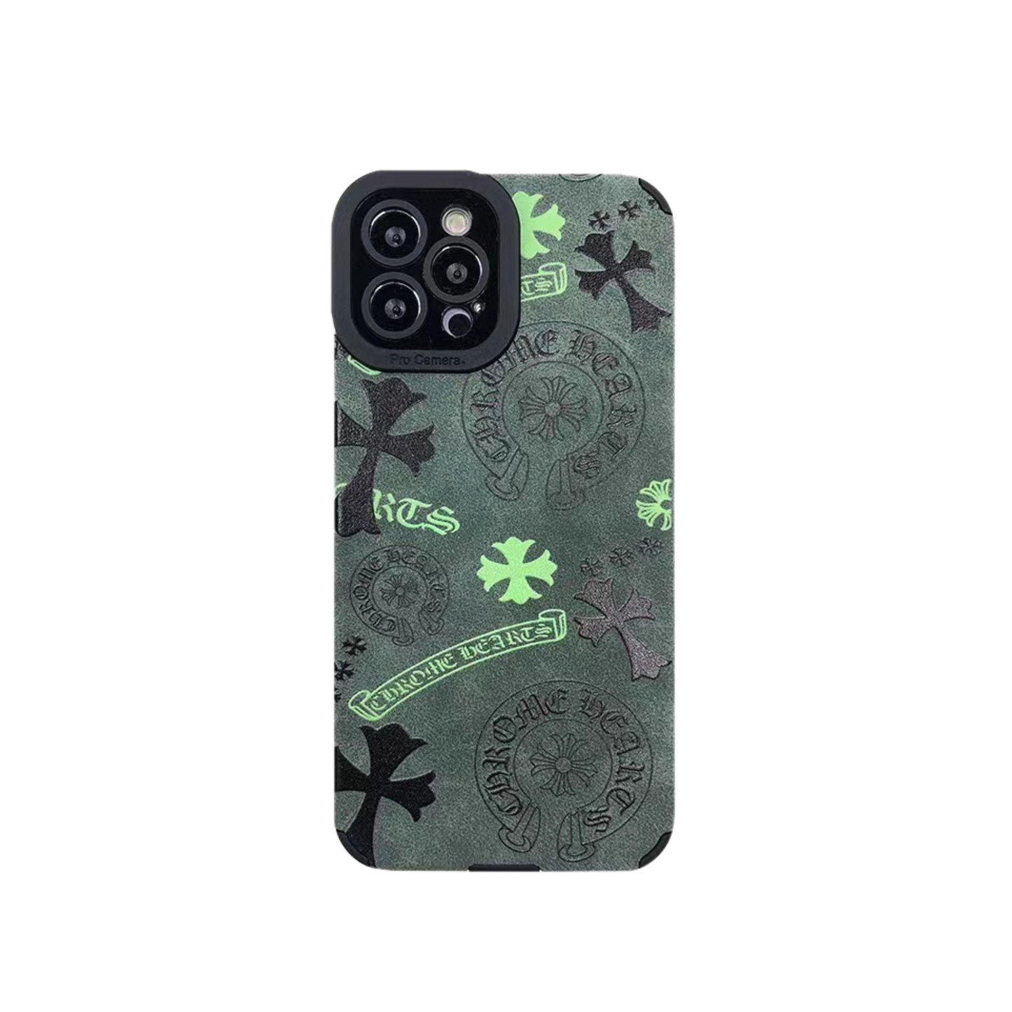 Leather Phone Case | Green Crosses