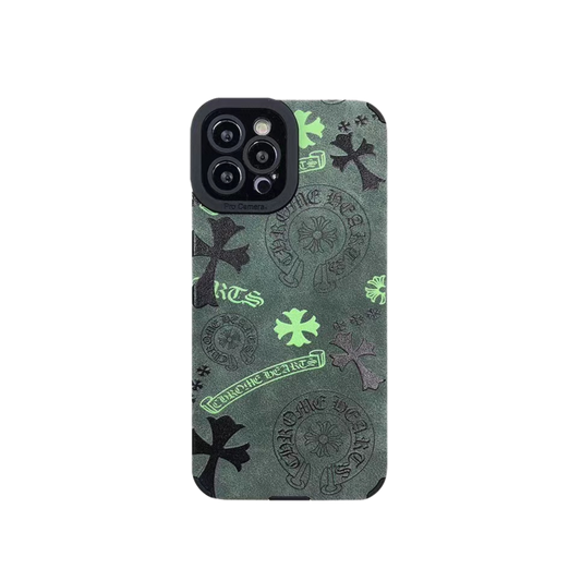 Leather Phone Case | Green Crosses